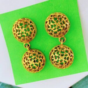 Vintage Double Circle Matte Gold Statement Earrings